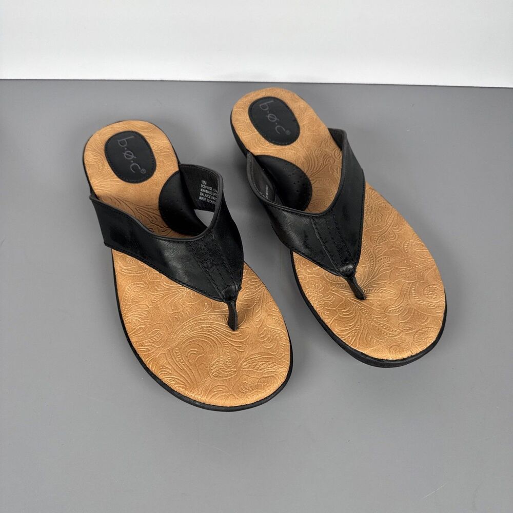 BOC by Born Vegan Leather Black Flip‎ Flops Women’s Size 10  EUC